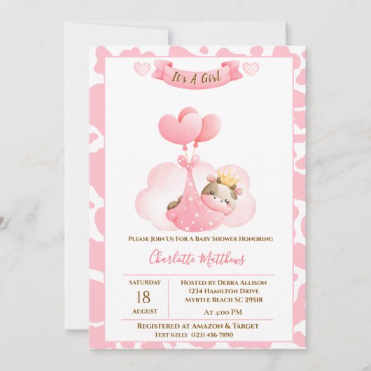 Cute Koe Cloud Balloons Baby shower Kaart (Voorkant)