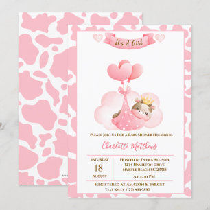 Cute Koe Cloud Balloons Baby shower Kaart