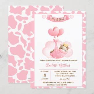 Cute Koe Cloud Balloons Baby shower Kaart