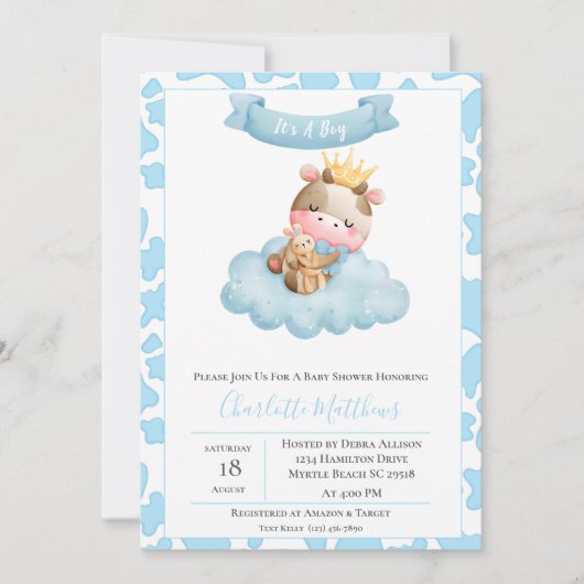 Cute Koe Cloud Balloons Baby shower Kaart (Voorkant)