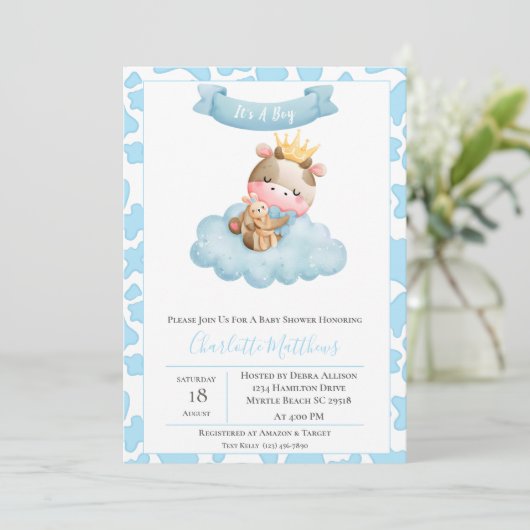 Cute Koe Cloud Balloons Baby shower Kaart (Staand voorkant)