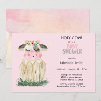 Cute Koe Floral Pink Gold Kaart