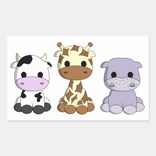 Cute koe giraffe hippo cartoon kinder sticker (Voorkant)