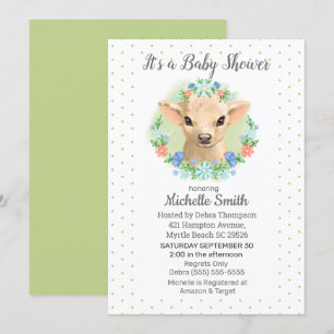 Cute Koe Green Neutral Floral Baby shower Kaart