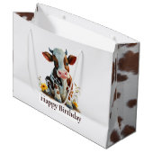 Cute Koe Happy Birthday White Groot Cadeauzakje (Voorkant Gekanteld)