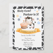 Cute Koe Kids Birthday Party Invitation Kaart (Voorkant)