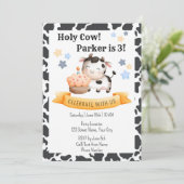 Cute Koe Kids Birthday Party Invitation Kaart (Staand voorkant)