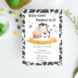 Cute Koe Kids Birthday Party Invitation Kaart