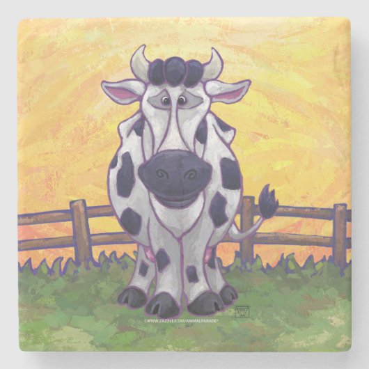 Cute Koe Kitchen Accessoires Stenen Onderzetter (Voorkant)