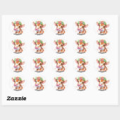Cute koe met jouw naam florale waterverf ronde sticker (Vel)