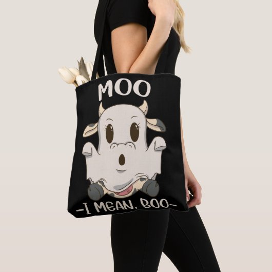 Cute Koe Moo Halloween Ghost Boo Tote Bag (Dichtbij)