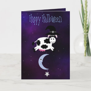 Cute Koe over de Moon Halloween Kaart