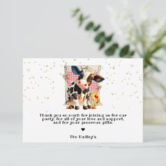 Cute Koe Party Bedankkaart (Staand voorkant)
