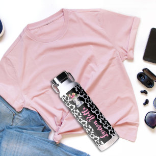 Cute Koe Patroon Roze Tropische Hibiscus Naam Wate Waterfles