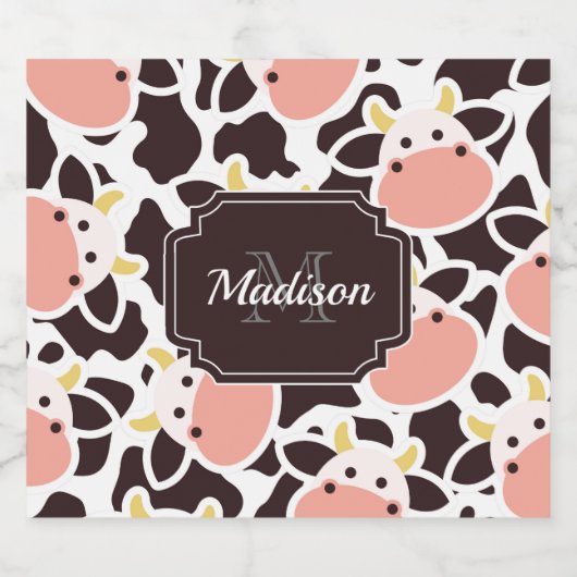 Cute Koe Pattern Likeurfles Etiket (Enkel label)