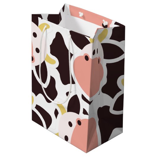 Cute Koe Pattern Medium Cadeauzakje (Achterkant Gekanteld)