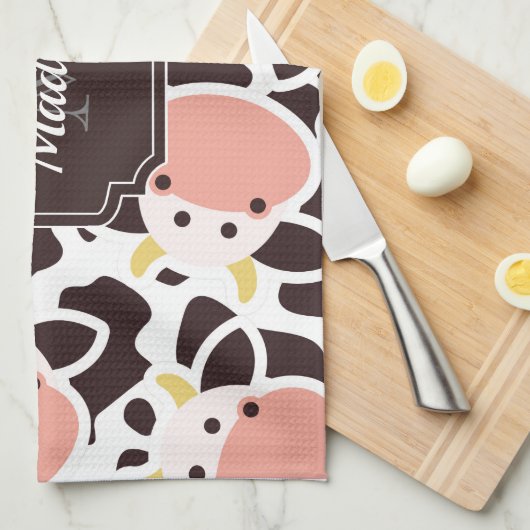 Cute Koe Pattern Theedoek (Quarter Fold)