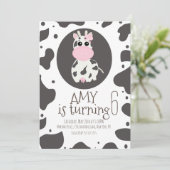 Cute Koe Pink Bow Birthday Party Kaart (Staand voorkant)