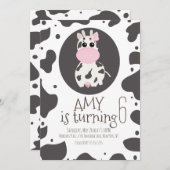 Cute Koe Pink Bow Birthday Party Kaart (Voorkant / Achterkant)