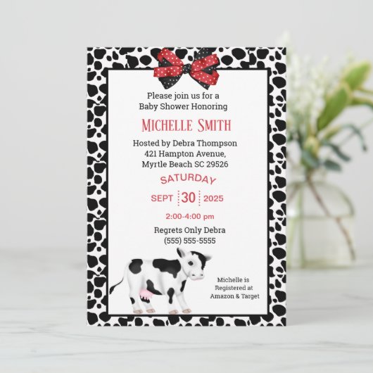 Cute Koe Print Baby shower Uitnodiging (Staand voorkant)