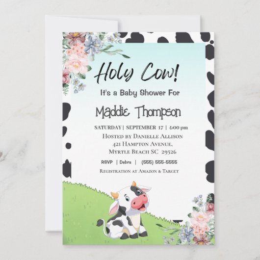 Cute Koe Print Floral Boerderij Baby shower Kaart (Voorkant)