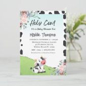 Cute Koe Print Floral Boerderij Baby shower Kaart (Staand voorkant)