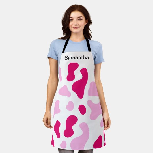 Cute Koe Print Girly Pink Custom Apron Schort (Gedragen)