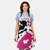 Cute Koe Print Girly roze Custom Apron Schort (Gedragen)