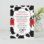 Cute Koe Print Red Black Uitnodiging (Staand voorkant)