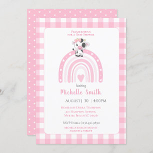 Cute Koe Rainbow Harten Roze Gingham Girls Kaart