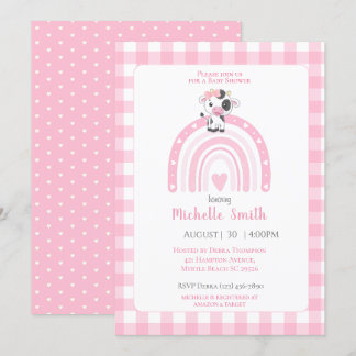 Cute Koe Rainbow Harten Roze Gingham Girls Kaart