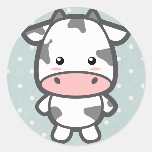 Cute Koe Ronde Sticker (Voorkant)