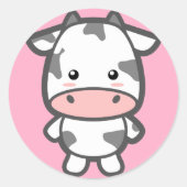 Cute Koe Ronde Sticker (Voorkant)