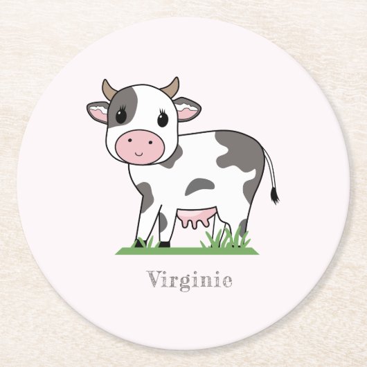 Cute Koe Roze Onderzetter (Voorkant)