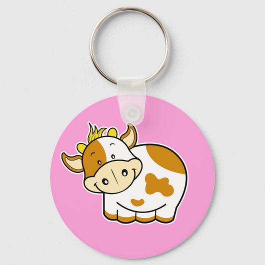 Cute Koe Roze Sleutelhanger (Voorkant)