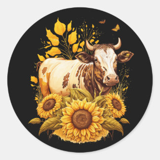 Cute Koe Sunflower Lover Drawing Art Ronde Sticker