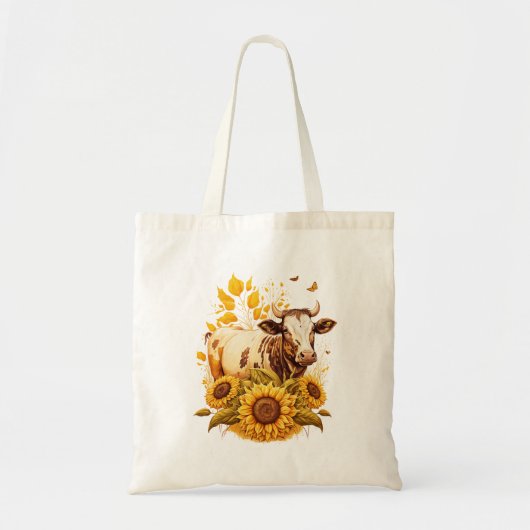 Cute Koe Sunflower Lover Drawing Art Tote Bag (Voorkant)