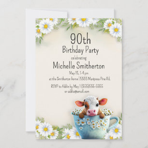 Cute Koe Teacup Daisies 100th Birthday Party Kaart