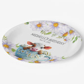Cute Koe Teacup Daisies Birthday Papieren Bordje (Gekanteld)