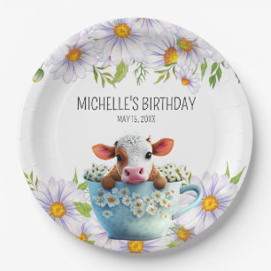 Cute Koe Teacup Daisies Birthday Papieren Bordje