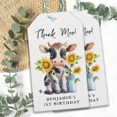 Cute Koe Zonbloemen Modern Dank Moo Birthday Cadeaulabel