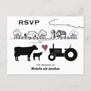 Cute Koeien en Tractor Country Boerderij Wedding R Briefkaart