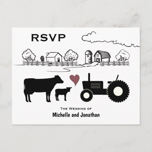 Cute Koeien en Tractor Country Boerderij Wedding R Briefkaart (Voorkant)