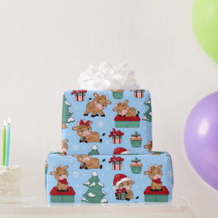 Cute Koeien Kerstmis Feestdagen Winter Modern Patt Cadeaupapier