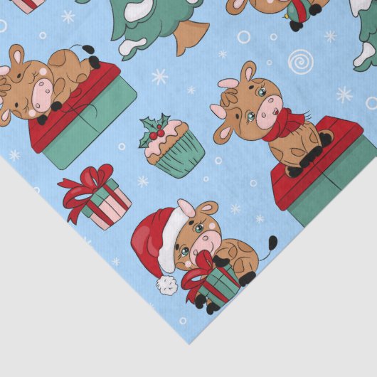 Cute Koeien Kerstmis Feestdagen Winter Modern Patt Tissuepapier (Detail)