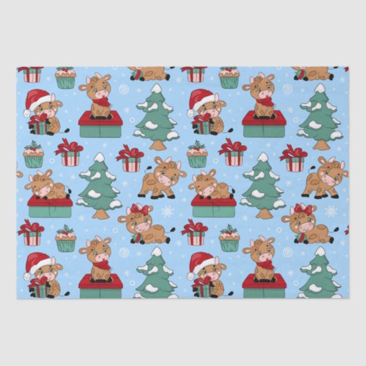 Cute Koeien Kerstmis Feestdagen Winter Modern Patt Tissuepapier (Voorkant)