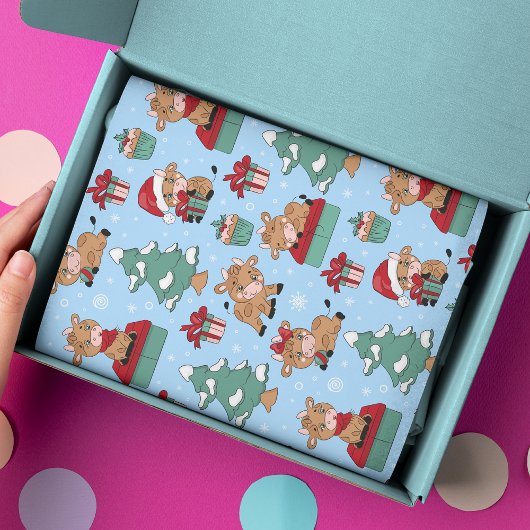 Cute Koeien Kerstmis Feestdagen Winter Modern Patt Tissuepapier