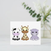 Cute koeiengiraffe hippo cartoon kinder briefkaart (Staand voorkant)