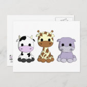 Cute koeiengiraffe hippo cartoon kinder briefkaart (Voorkant / Achterkant)