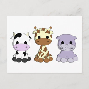 Cute koeiengiraffe hippo cartoon kinder briefkaart